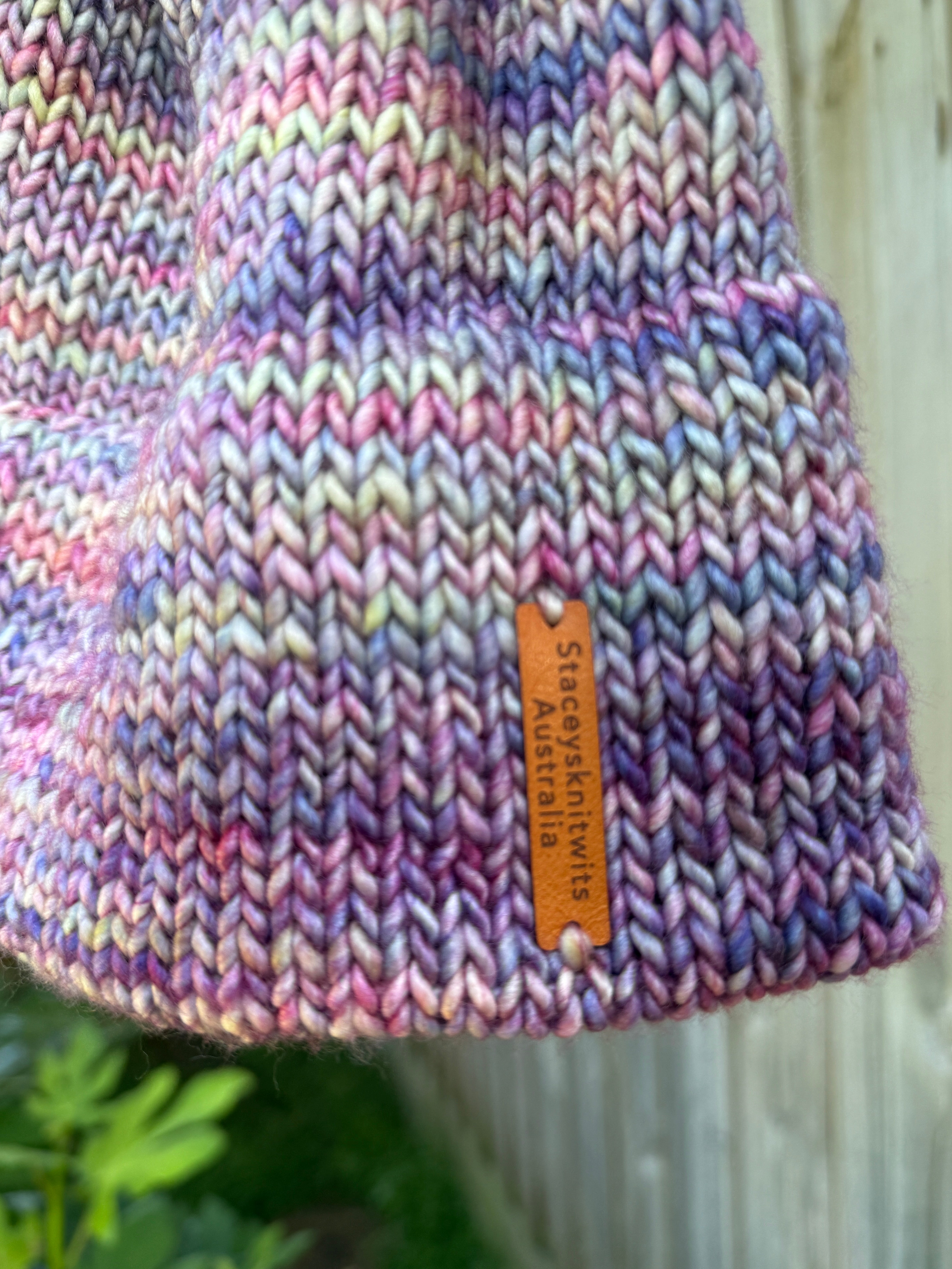 Hand knitted double brim merino beanie, rainbow flecked super warm ladies beanie