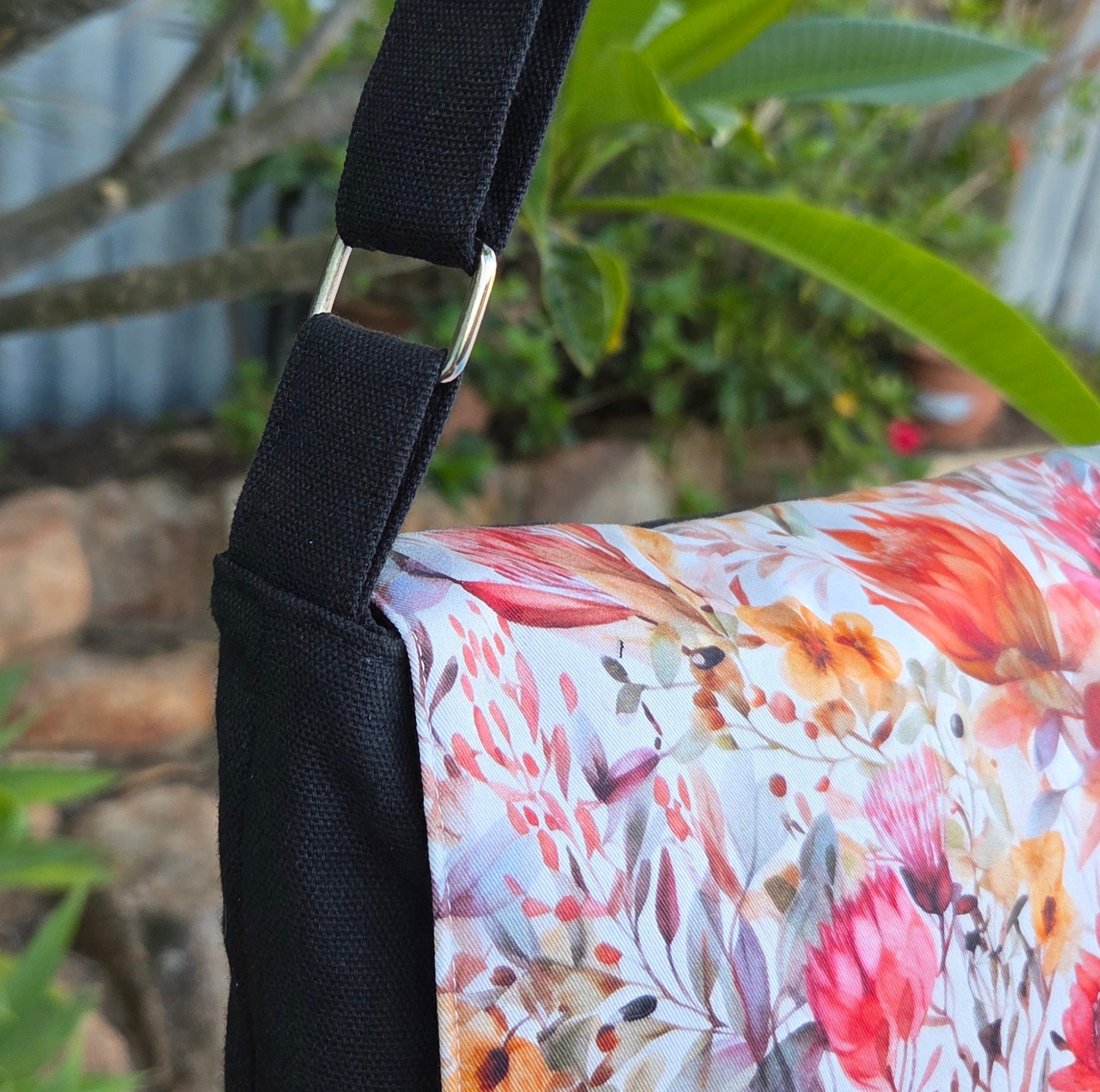 Spacious Cross Body Bag with two pockets in beautiful wildflower fabric