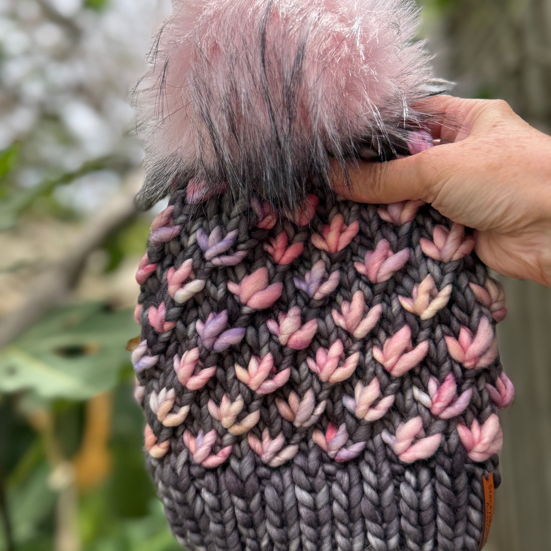 Ladies Beanie, Grey Beanie with PomPom