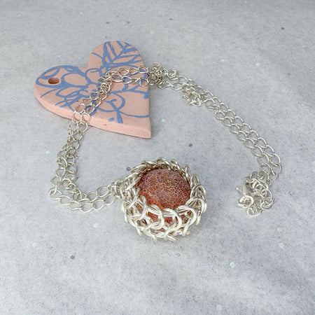 Silver captured gemstone handcrafted pendant necklace