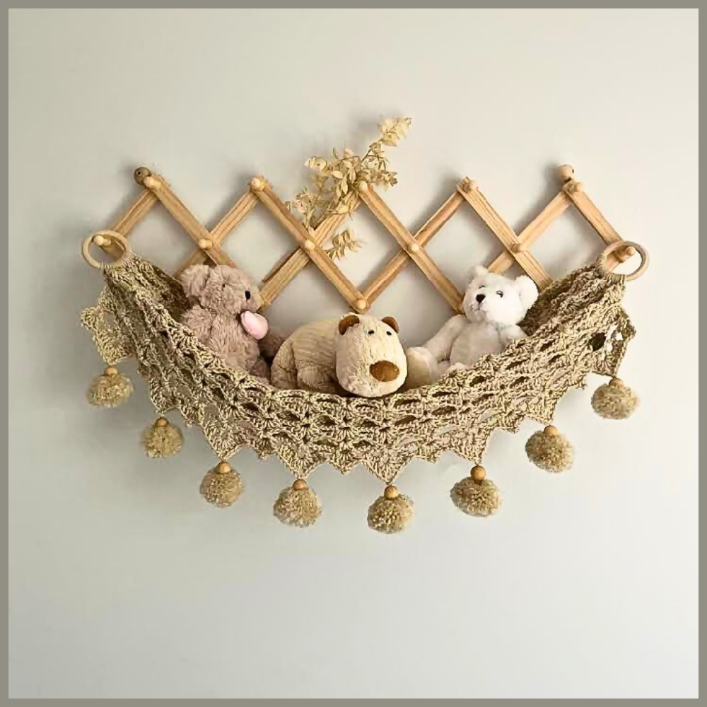 Beige Handmade Crochet Toy Hammock, Toy Storage Hammock, Kids Decor