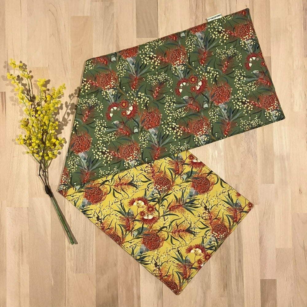 handmade Australian native reversible - green & mustard