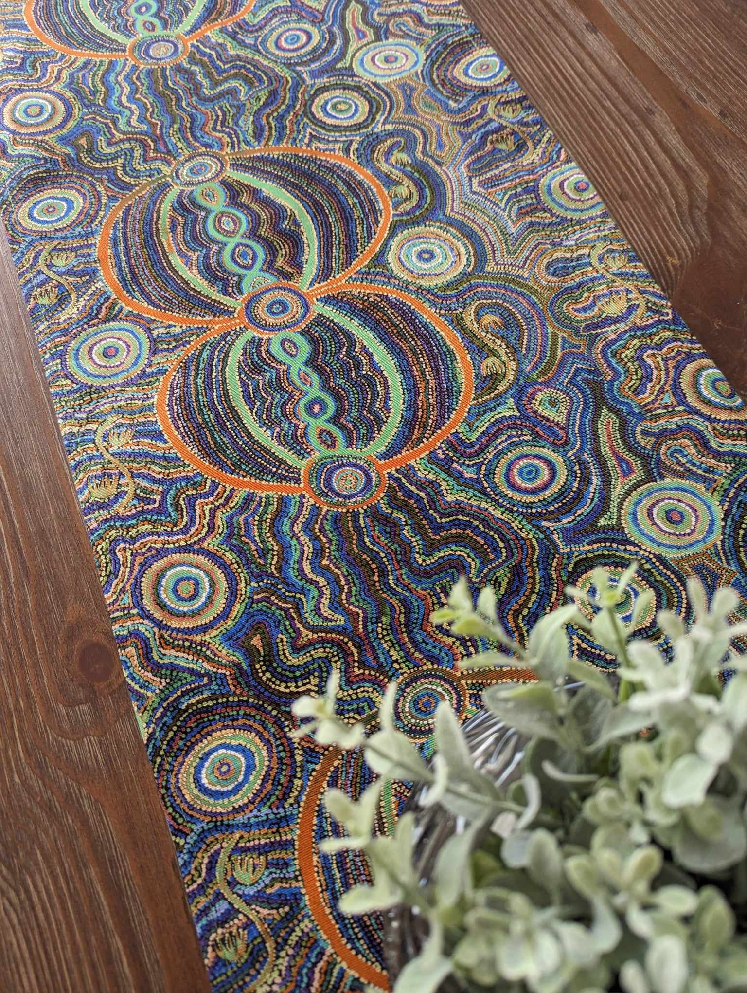 Indigenous Table Runner - Goanna Dreaming (Green)