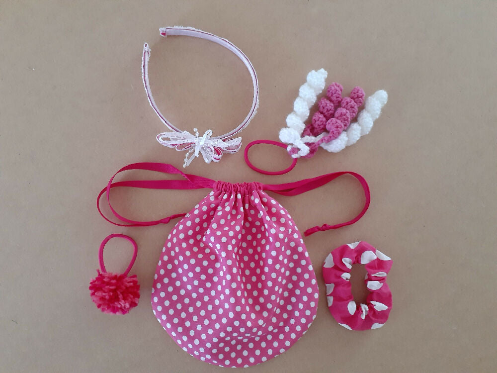 Children's Drawstring Bag with Hair Accessories