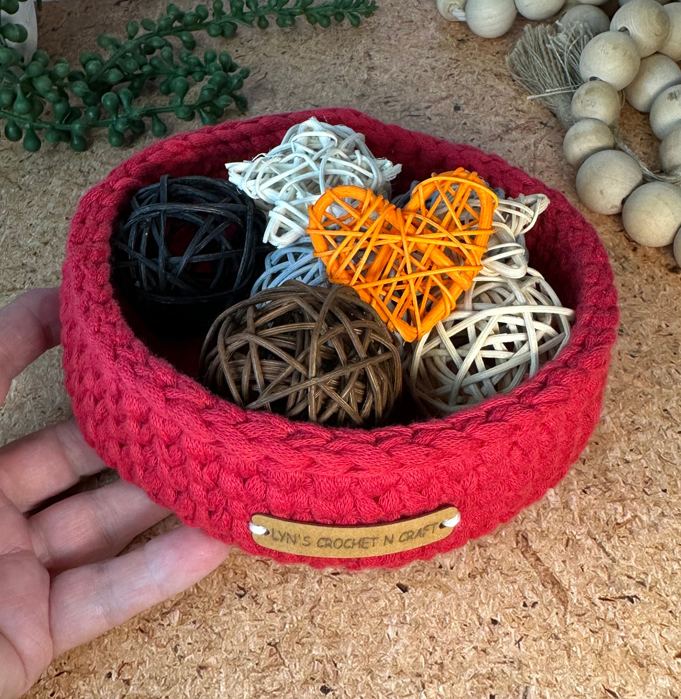 Red Handmade Crochet Basket - small