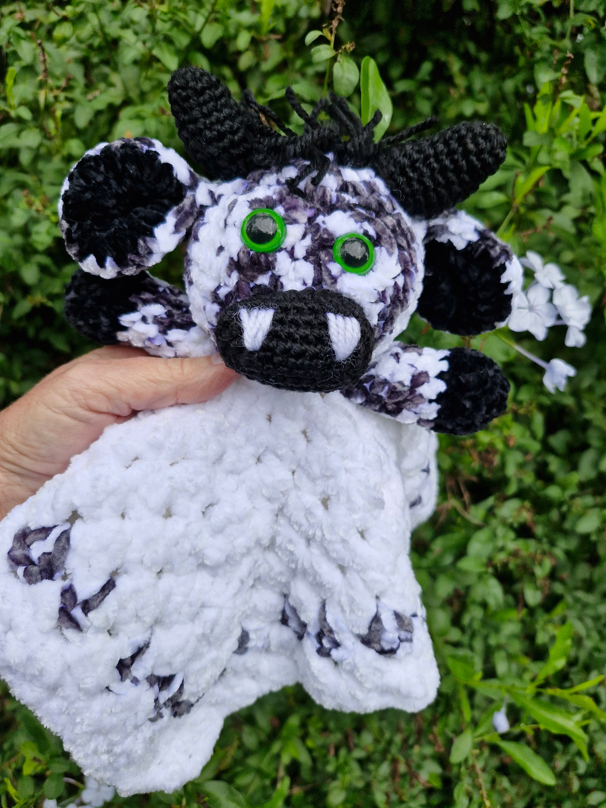 Handmade Highland Cow Black and White Lovey Baby Snuggle