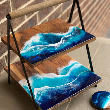 Tapas board | Platter | 2 tier serving | serving board | charcuterie board | ocean resin waves