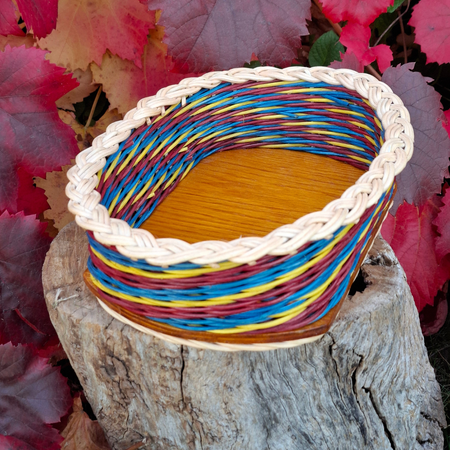 Bread basket blue brown yellow.
