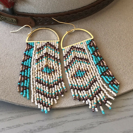 Handwoven seed bead fringe earrings - Stock Horse