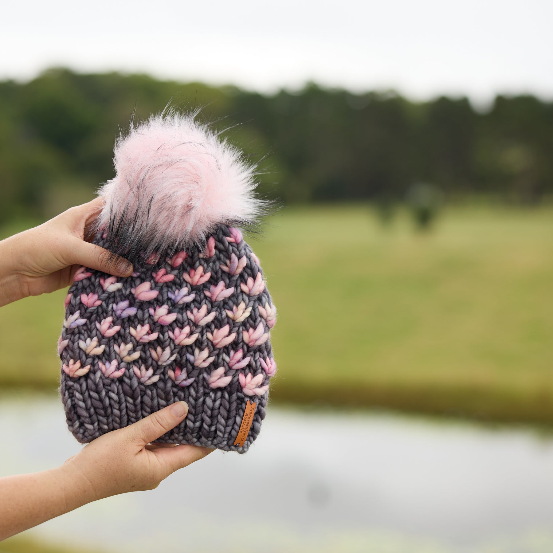 Ladies Beanie, Grey Beanie with PomPom
