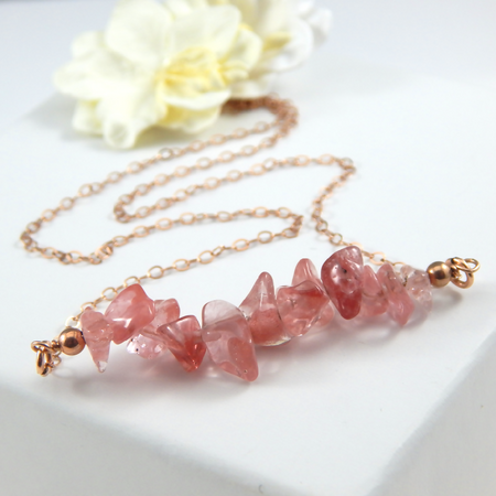 Cherry Quartz Raw Chip Bar Necklace,Choose Your Finish