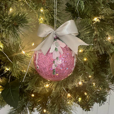 Glass Christmas Bauble Ornament, Hand Painted, Unique Gift, Hydrangea