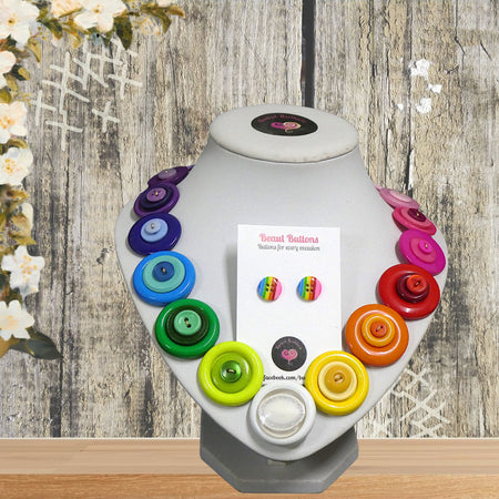 Colorful button necklace and earrings - Rainbow Connection