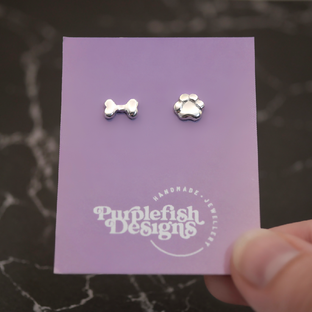 dog and bone studs sterling silver purple card 2 sml