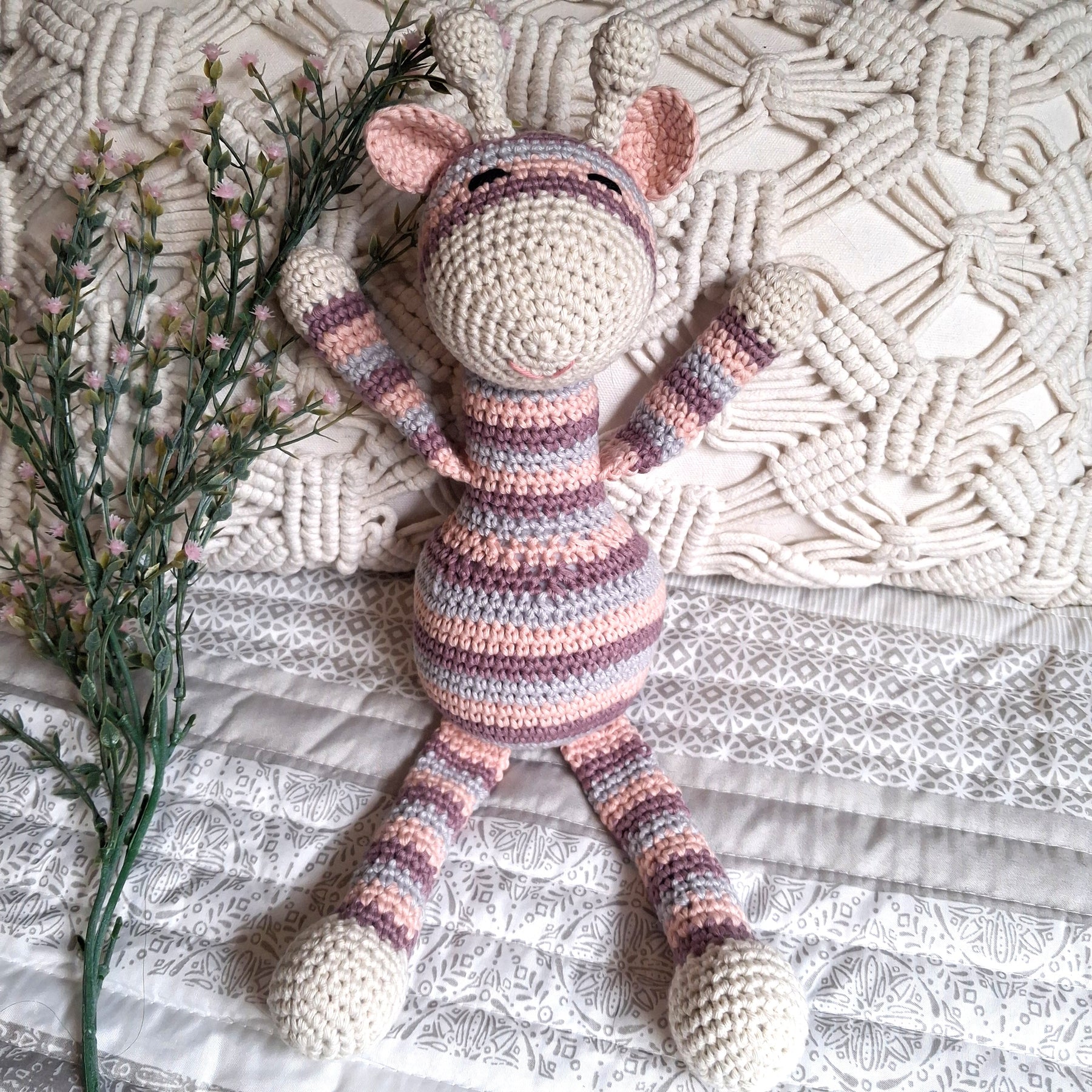 Handmade Crochet Striped Giraffe - 100% Cotton