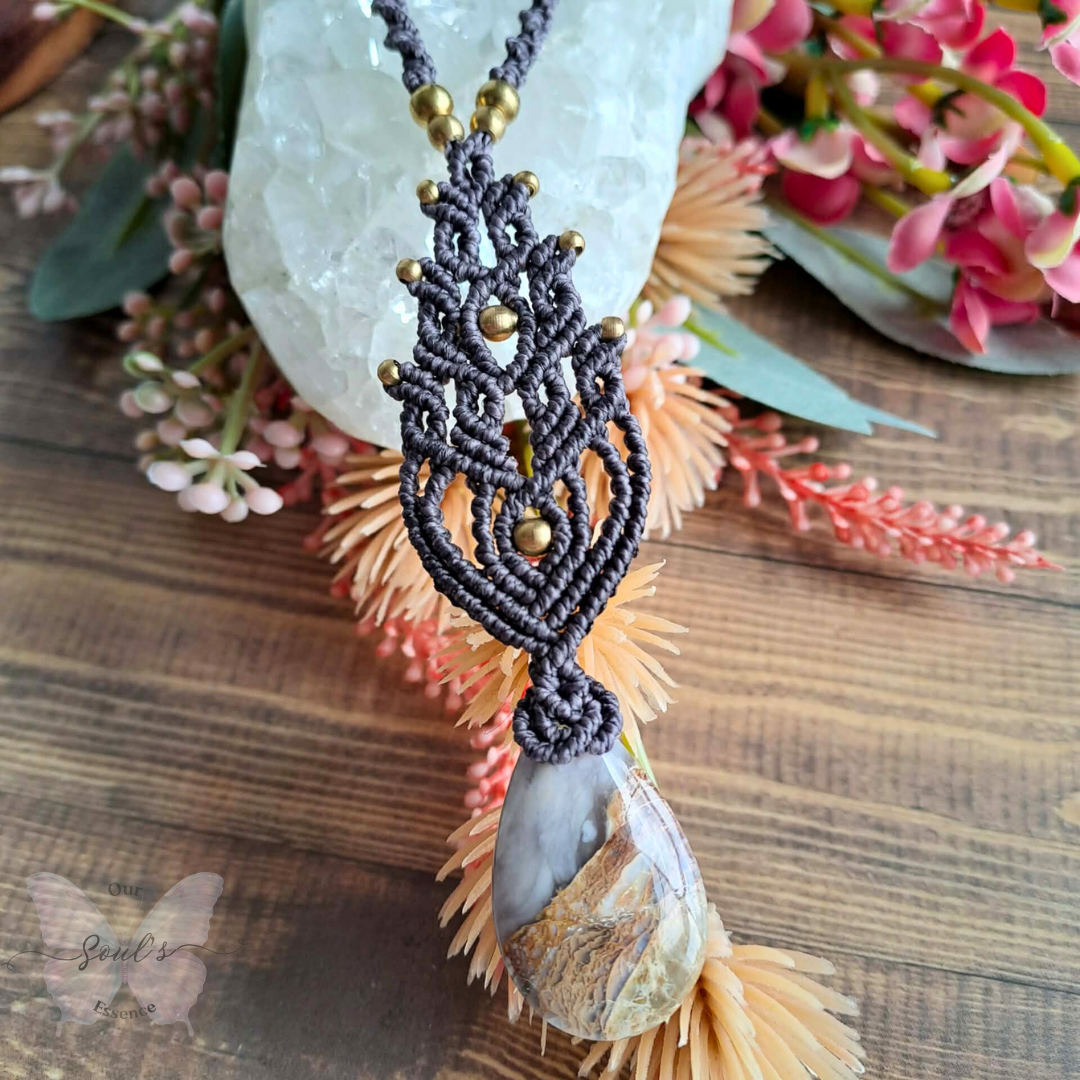 Purple Chalcedony Micromacrame Necklace