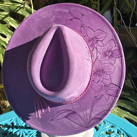 Purple orchid fedora hat