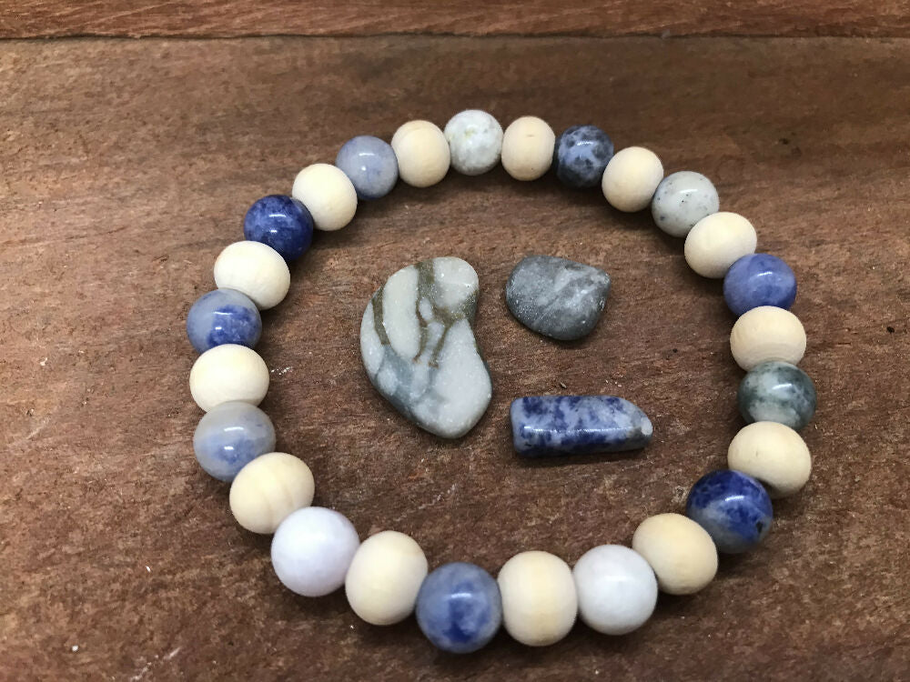 Natural Wood and Crystal Healing Bracelet - Assorted