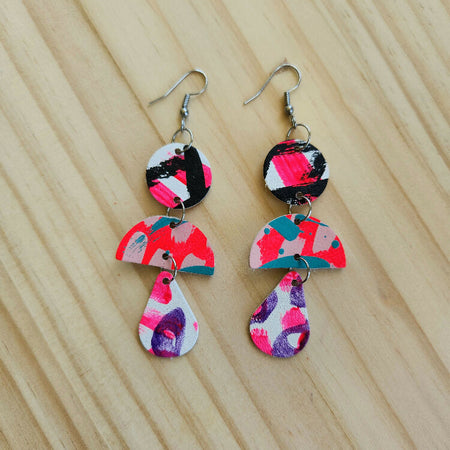 Multicolour lightweight statement leather dangle earrings