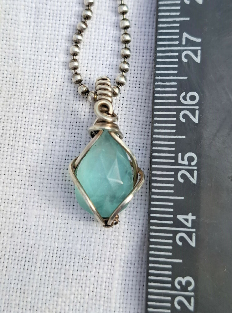 Faceted Blue Chalcedony in Sterling Silver with chain