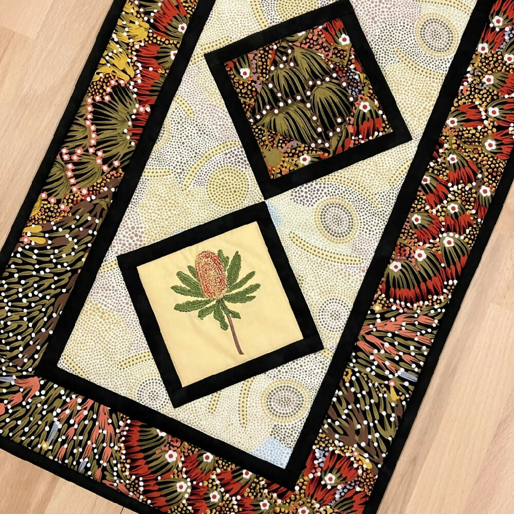 handmade Australian native quilted - banksia (red)