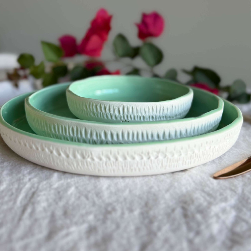 Australian-Ceramic-Artist-Ana-Ceramica-Handmade-Pottery-Ceramics-Home-Decor-Kitchen-and-Dining-Servingware-Handmade-Porcelain-Celedon-Blates-Carved-Rim-High-Sided-Plates-Large-Medium-Small