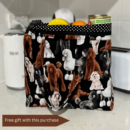 Grocery Tote ...Lined with storage pouch ... Poodles