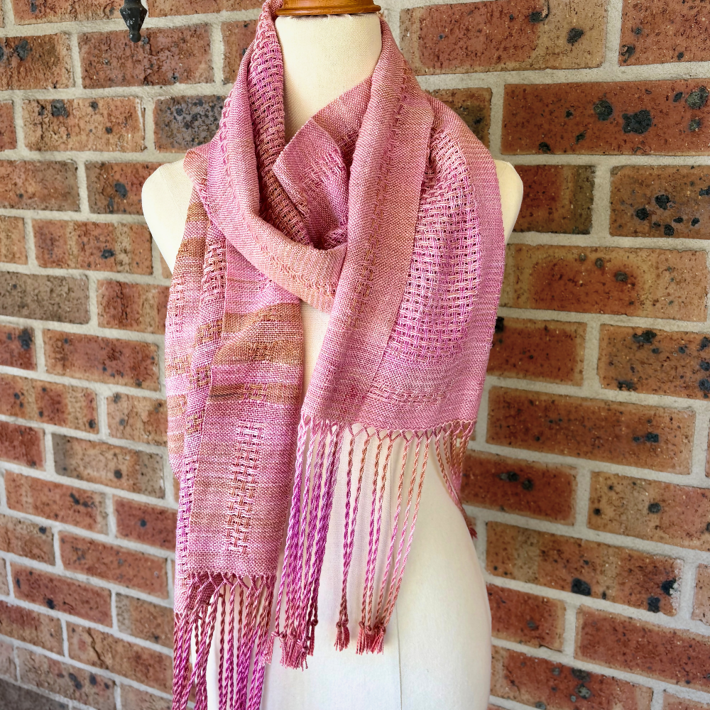 Light-pink-tencel-scarf-whole-mannequin-handwoven-entangled-happiness-handwovens