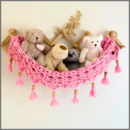 Pink Crochet Toy Hammock, Toy Storage Hammock, Kids Decor