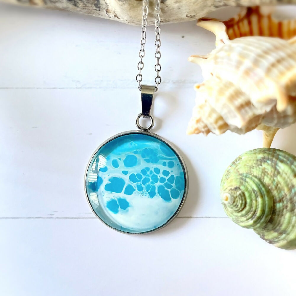 27mm Stainless Steel Fluid Art Beach Pendants