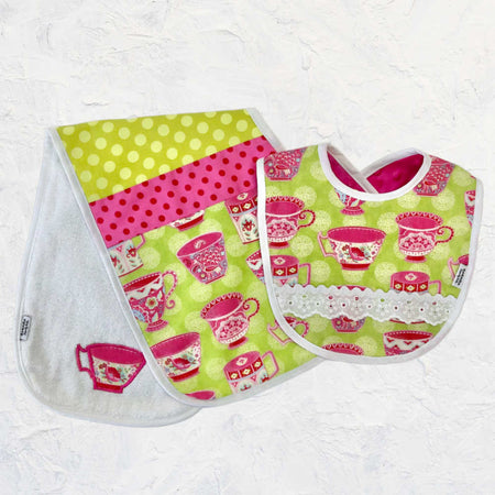 Handmade Baby Bib and Extra Large Burp Cloth Set – Teacup Print