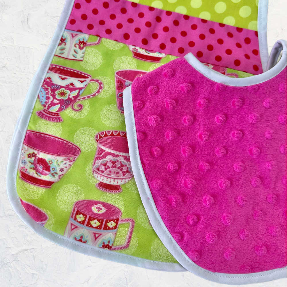 Handmade Baby Bib and Extra Large Burp Cloth Set – Teacup Print