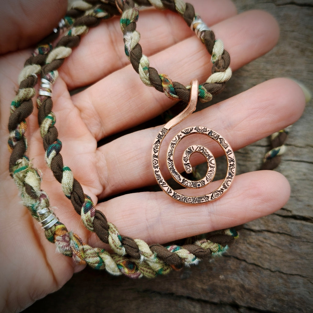 Copper Spiral Pendant on Boho Necklace | Men / Unisex