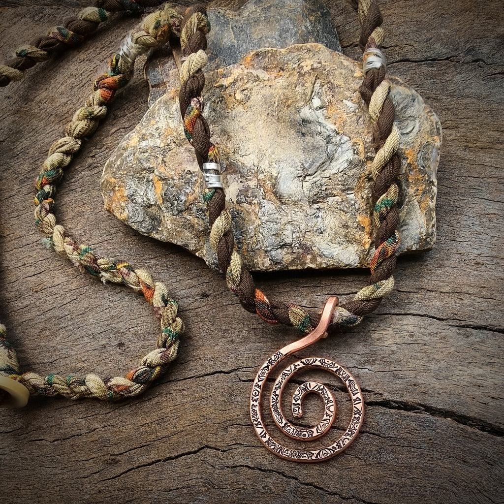 Copper Spiral Pendant on Boho Necklace | Men / Unisex