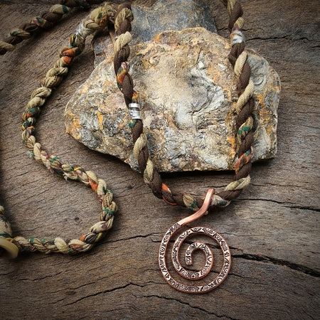 Copper Spiral Pendant on Boho Necklace | Men / Unisex