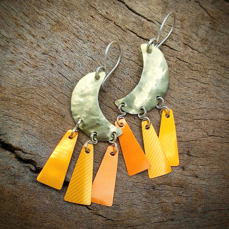 Crescent Moon Earrings - Upcycled - orange