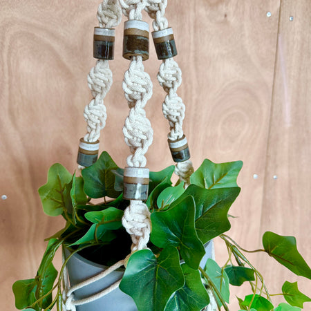 Macrame hanging planter with hand made beads