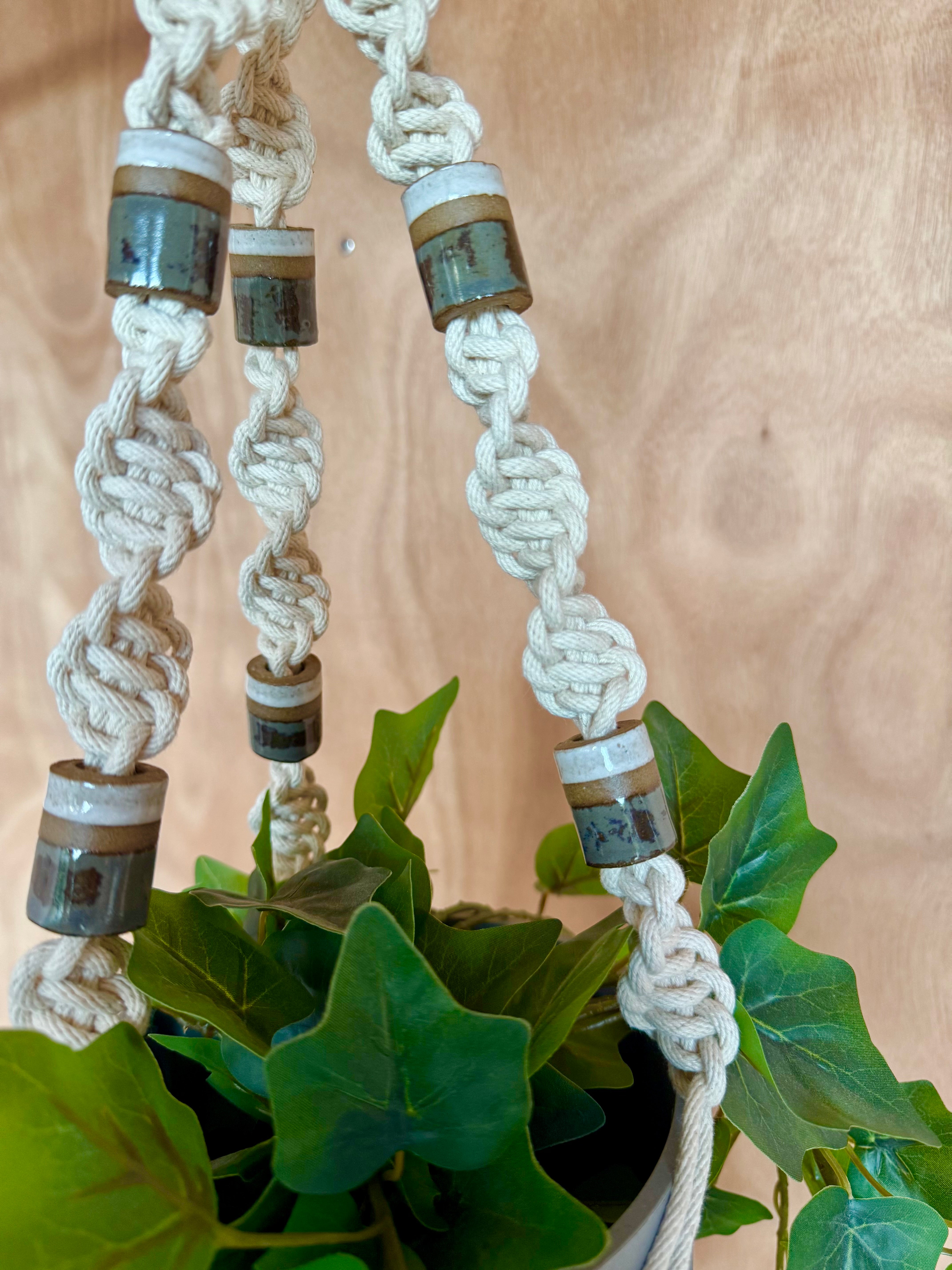 Macrame hanging planter with hand made beads