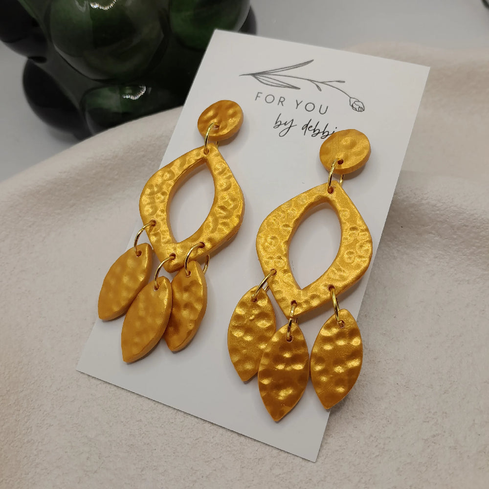 hammered gold polymer clay party earrings - hypoallergenic