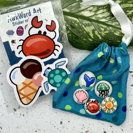 Hand Painted Happiness pebble set - sea theme whale crab shells