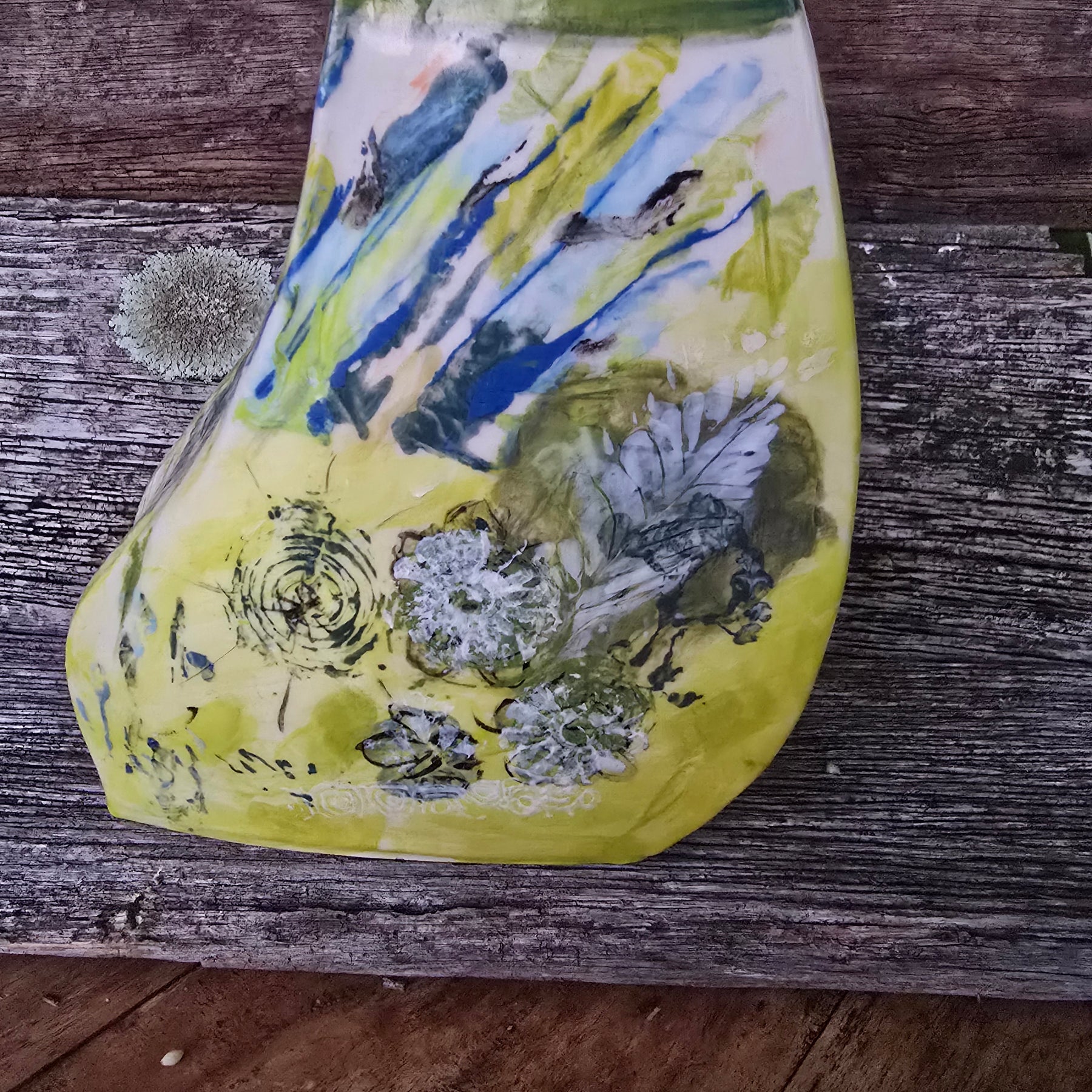 Whimsical hand painted and printed vase