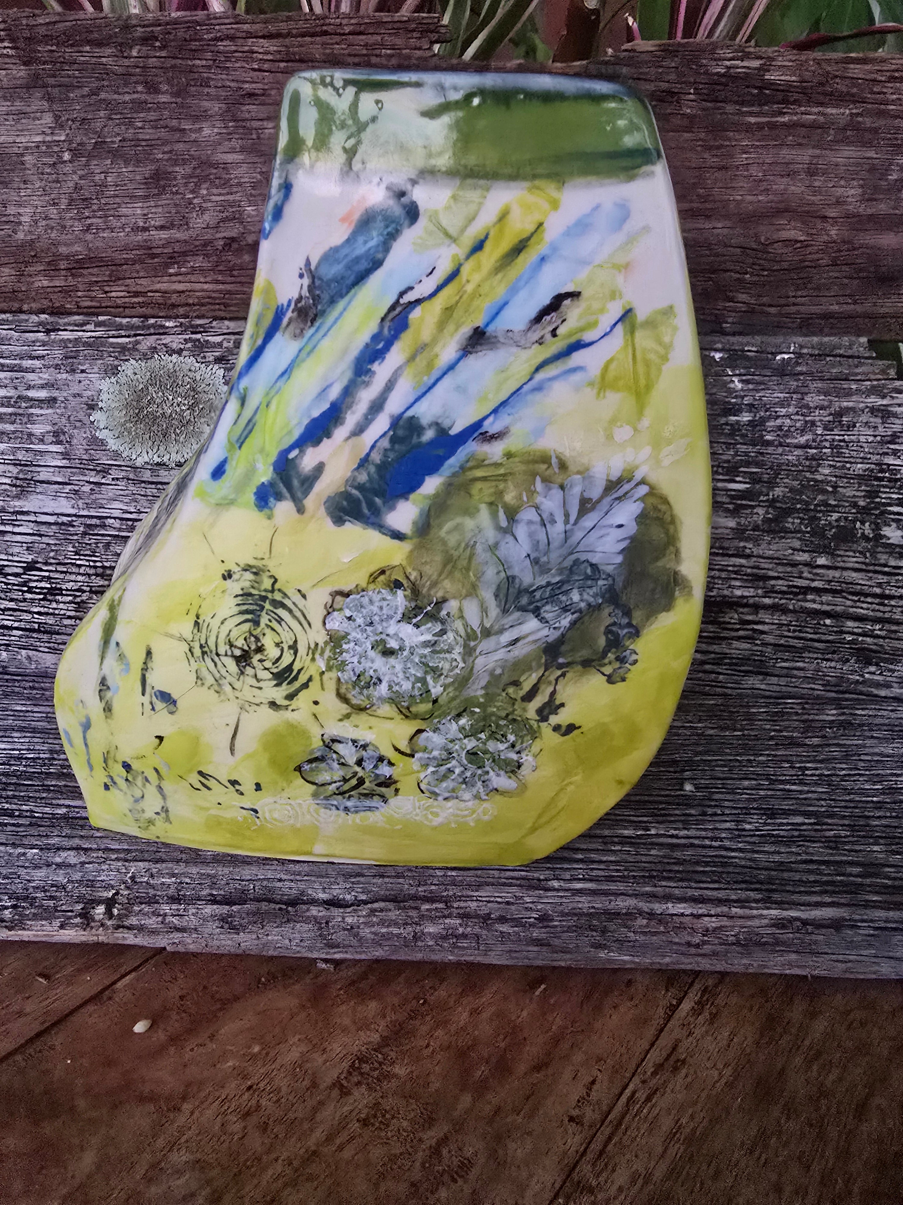 Whimsical hand painted and printed vase