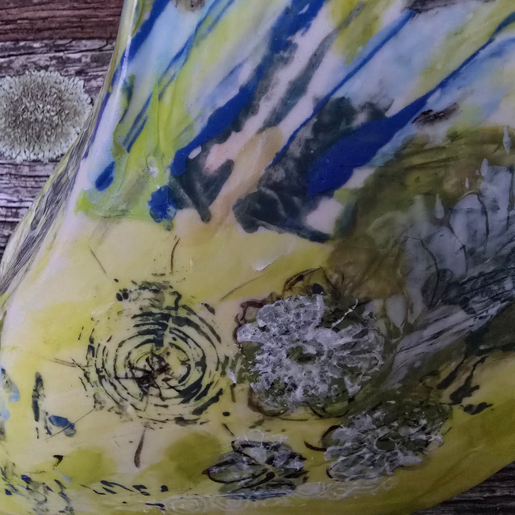 Whimsical hand painted and printed vase