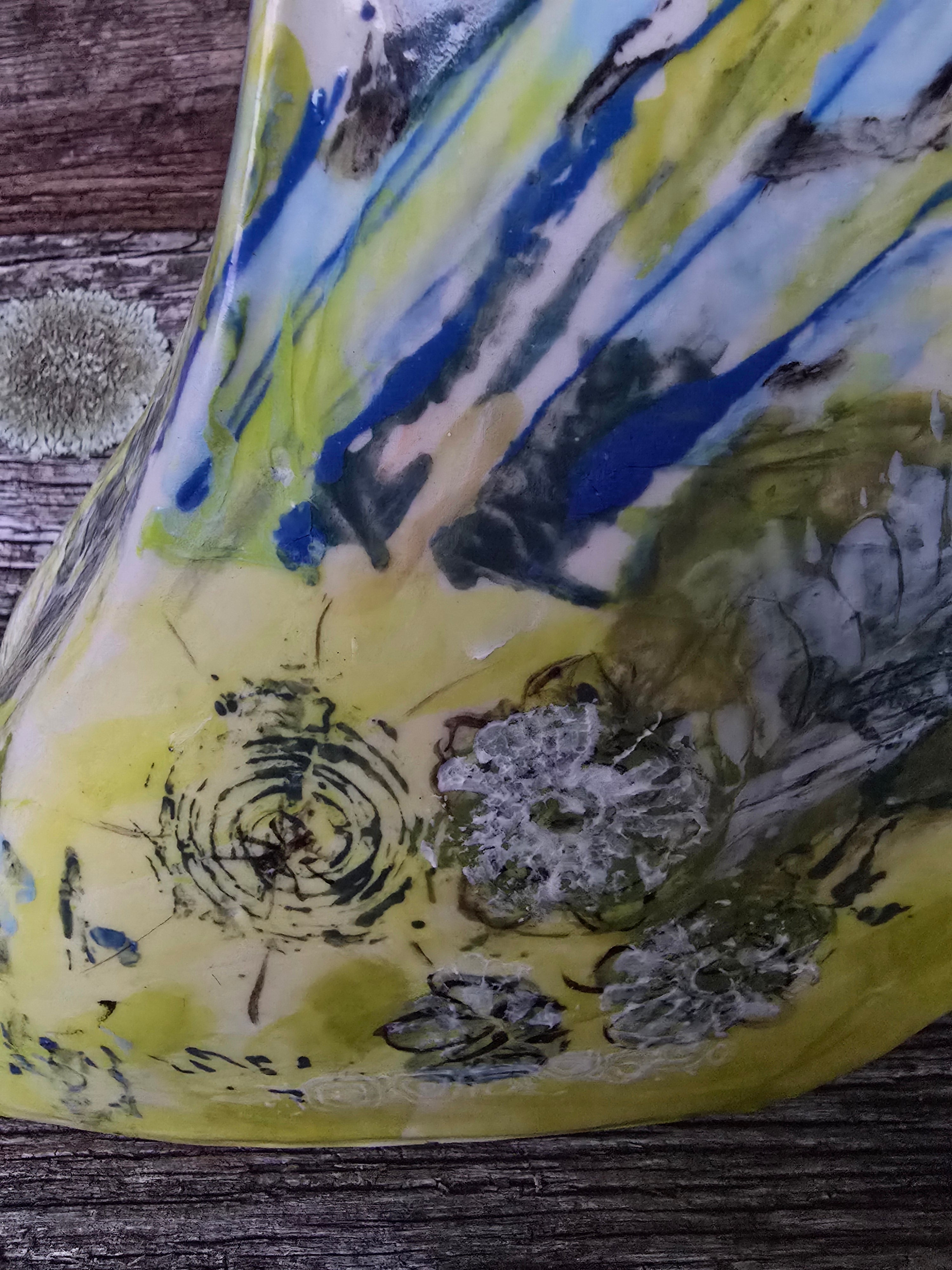 Whimsical hand painted and printed vase