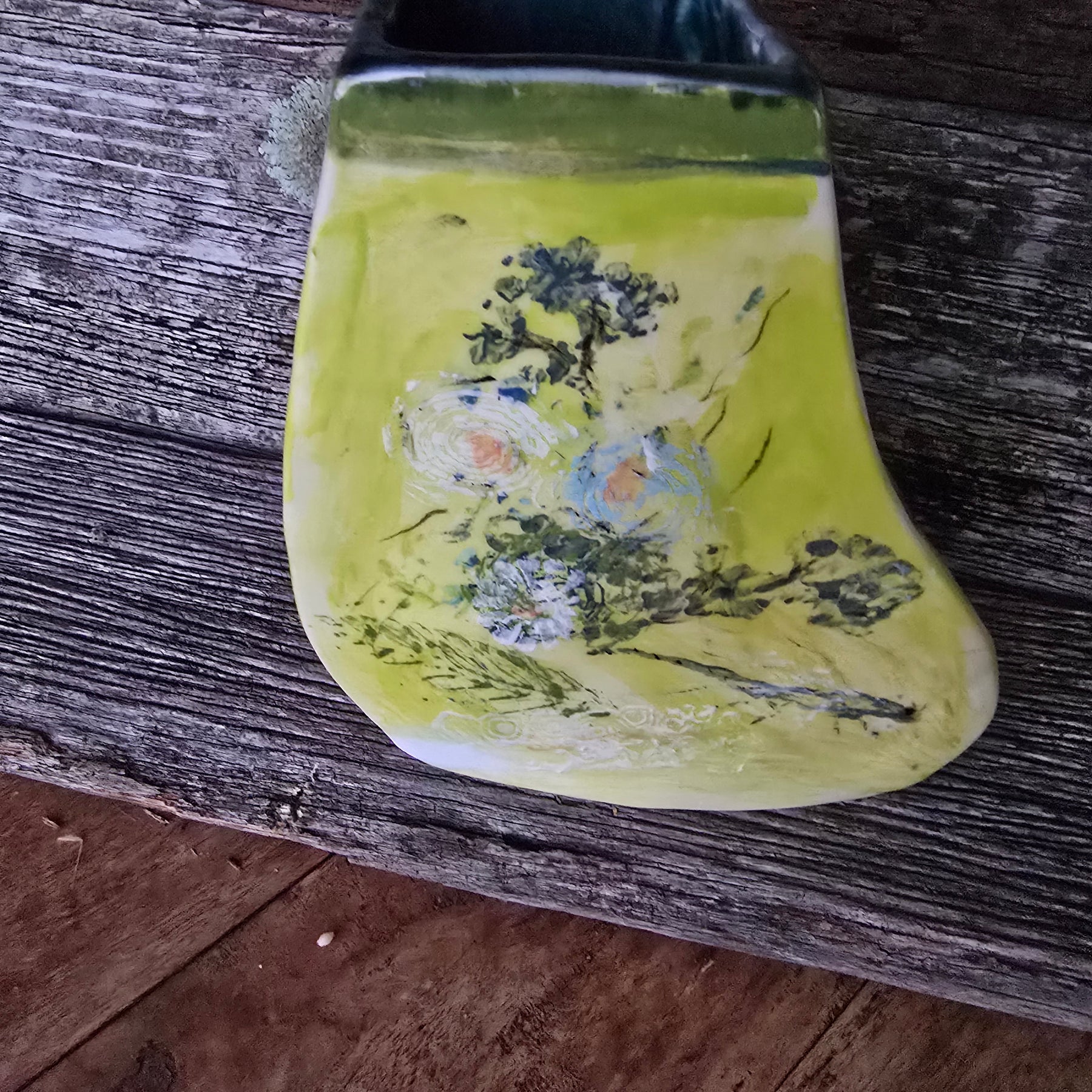 Whimsical hand painted and printed vase