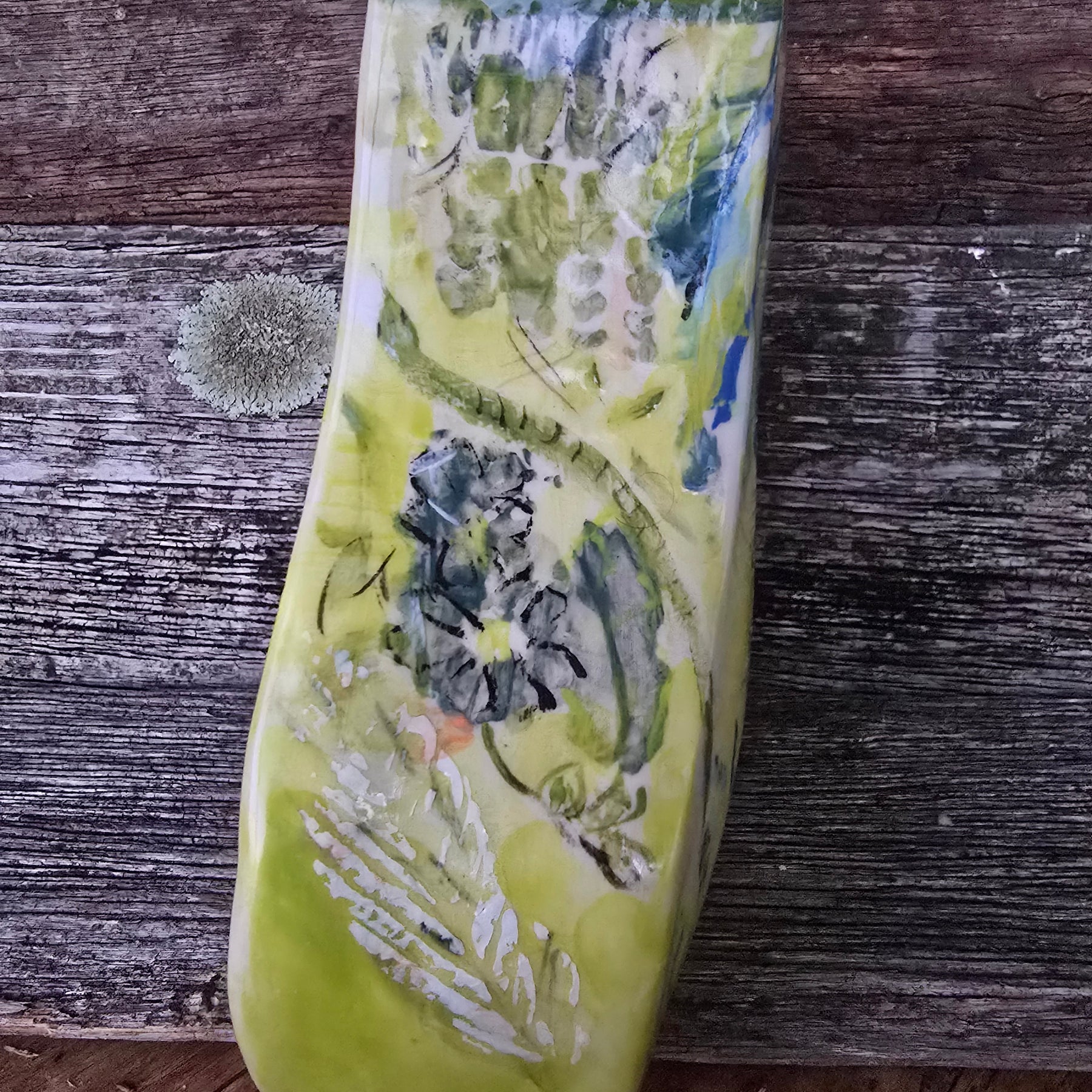 Whimsical hand painted and printed vase