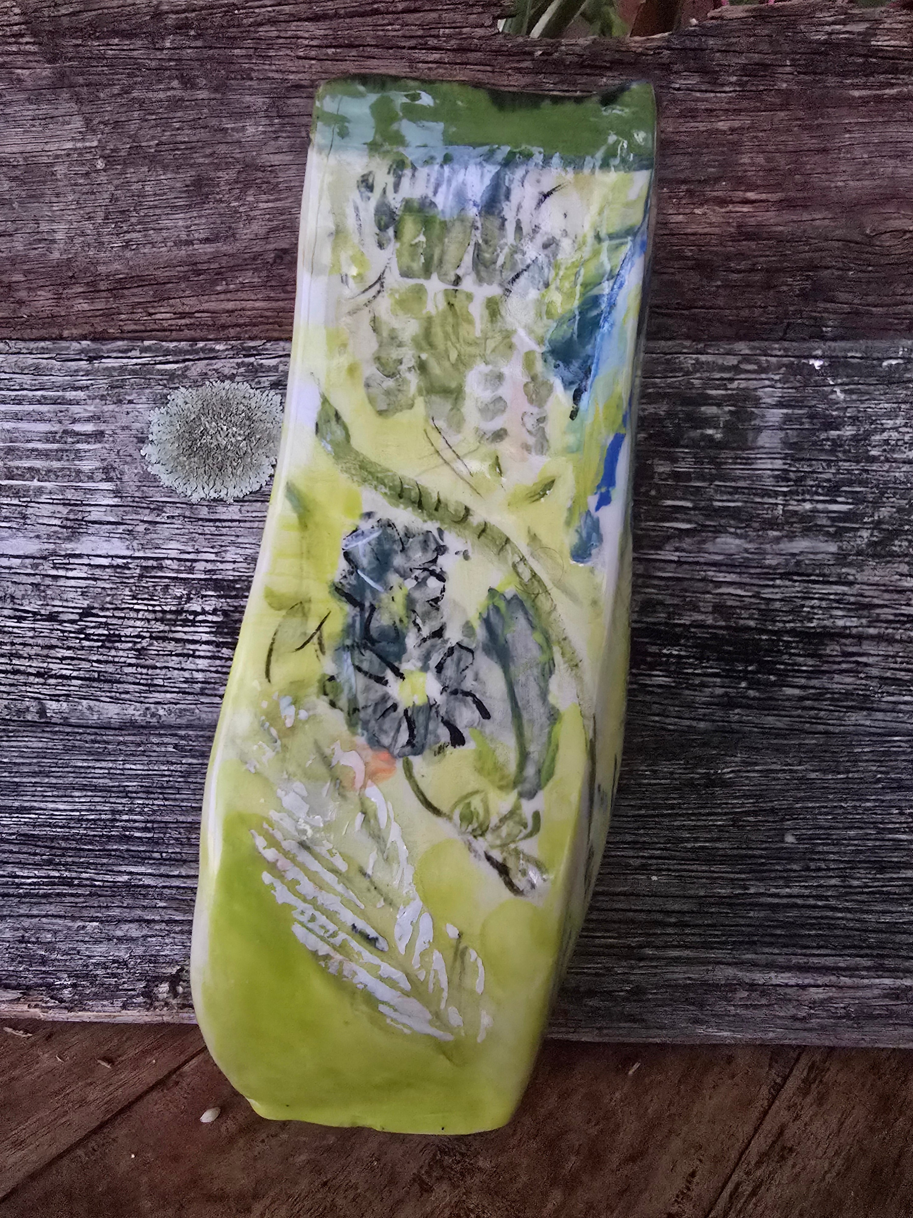 Whimsical hand painted and printed vase