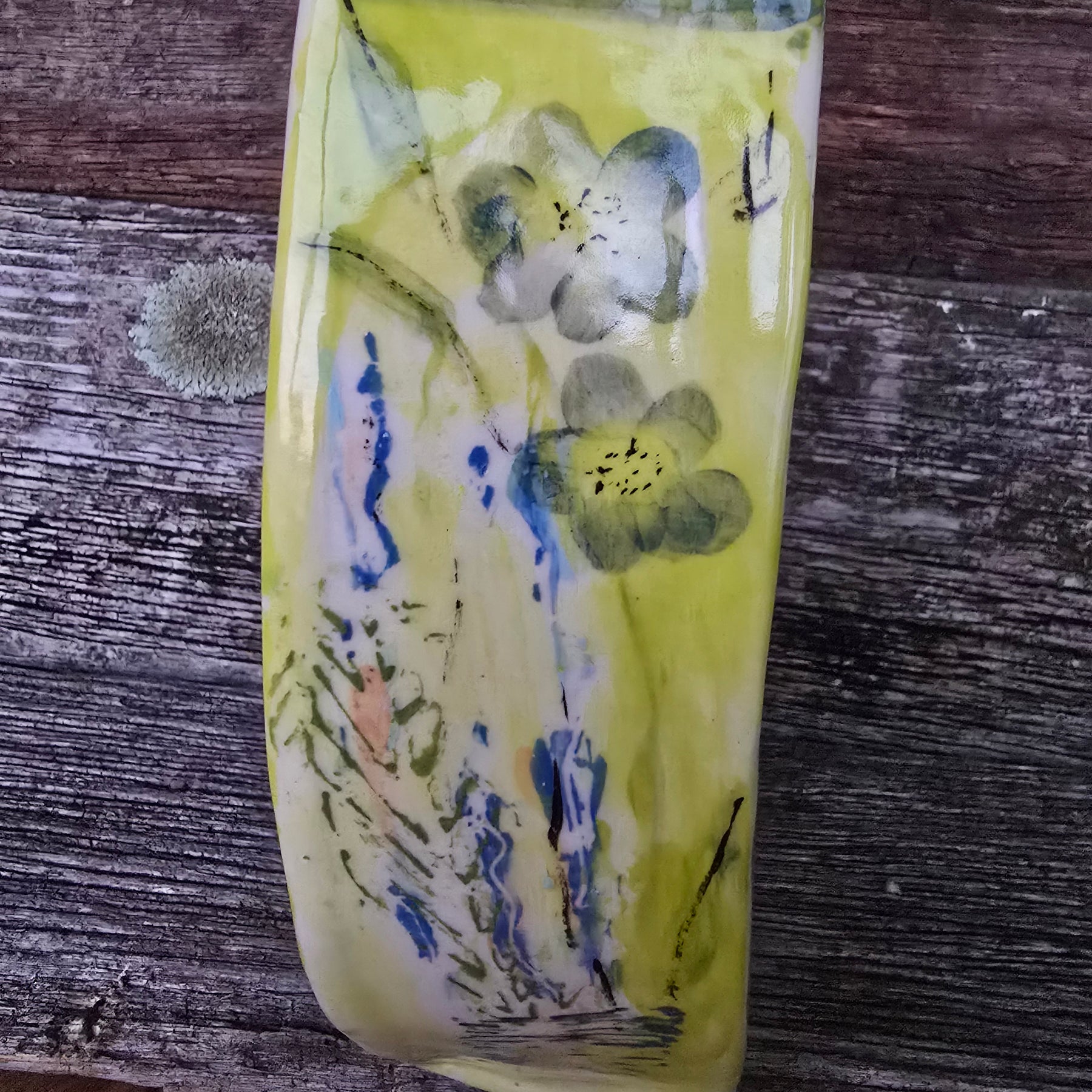 Whimsical hand painted and printed vase