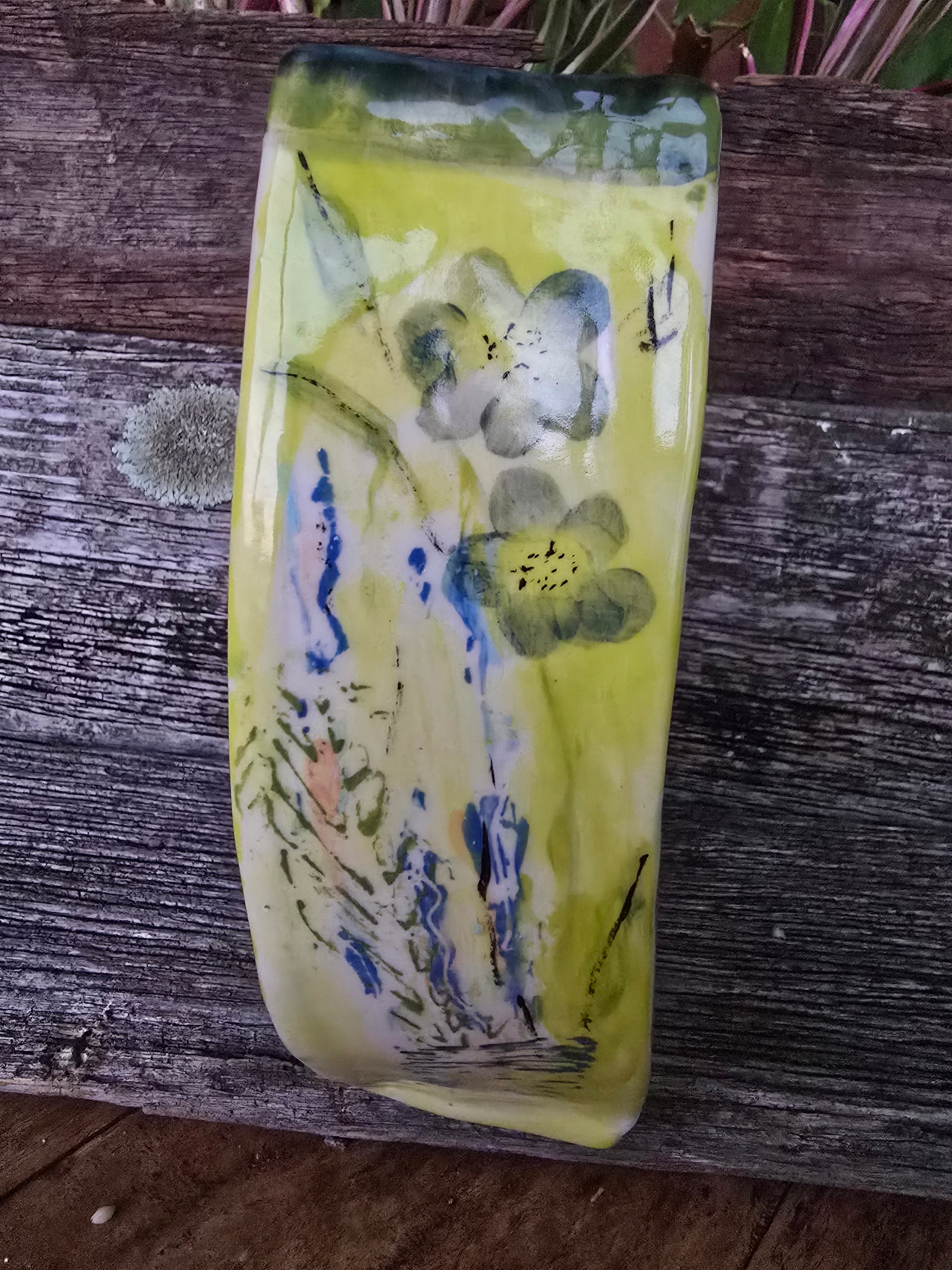 Whimsical hand painted and printed vase