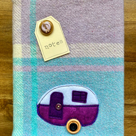 A5 Upcycled Notebook Caravan - blue/mauve